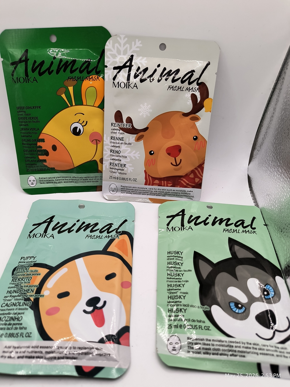 Moika Animal Facial Mask 4 Packs Puppy Husky Reindeer Giraffe New Face Mask